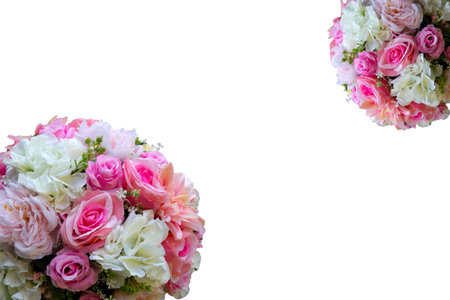 Bouquet of pink and white roses isolated on white background.の写真素材