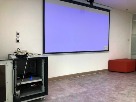 Interior of a conference room with a blank screen for your textの写真素材