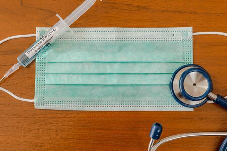 CORONA VIRUS(COVID-19) concept. Space for text with medical mask, medicine and Stethoscope