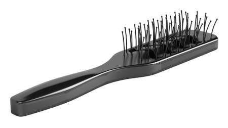 Black hairbrush isolated on white backgroundの写真素材
