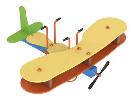 Bouncy aeroplane on springs for preschool children to ride on in a playground isolated on a white...