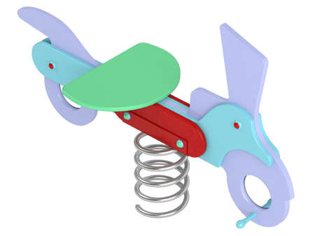 Colourful bouncy spring playground equipment for young children to ride on isolated on whiteの写真素材