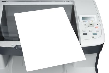 Sheet of paper over scanner isolated over white background