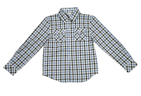 Checked colored shirt for boy isolated with clipping path over white backgroundの写真素材