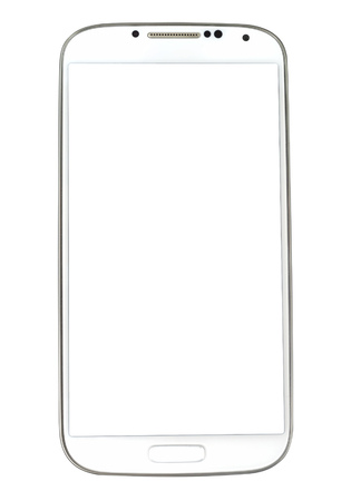 New white smartphone isolated with clipping path on the white backgroundの写真素材