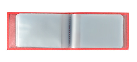 Red business card holder isolated with clipping path over white backgroundの写真素材