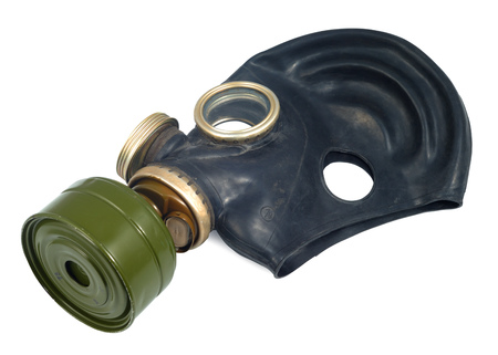 Black gas mask isolated over white background.の写真素材