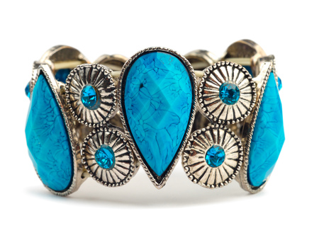 Bracelet with blue stones isolated over white background. Clipping path included.の写真素材