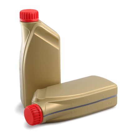 Canisters with machine oil isolated on white backgroundの写真素材