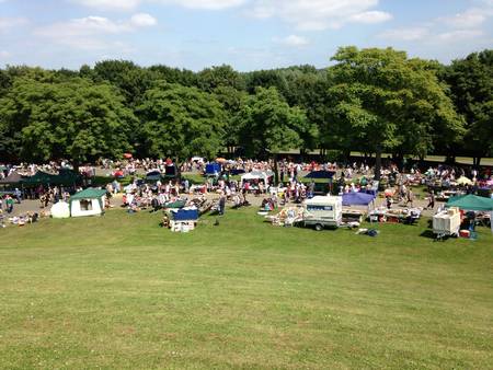 Busy flea market at Rhine park in Bonn Germanyの素材