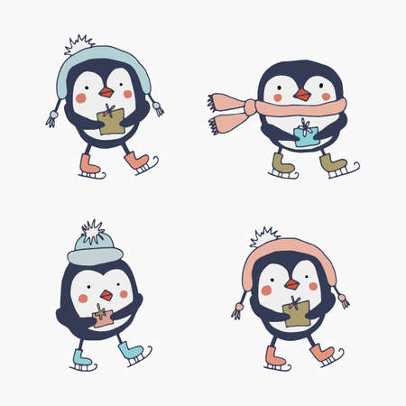 Skating penguinsのイラスト素材