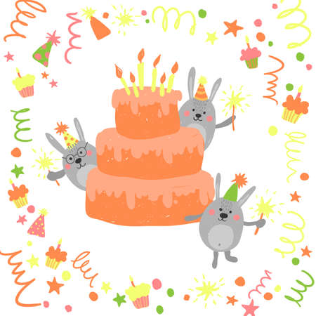 Cute Happy Birthday card .のイラスト素材