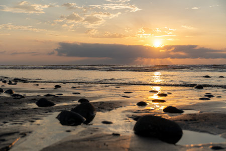 Beautiful sunset at the beach in Taoyuan, Taiwan.