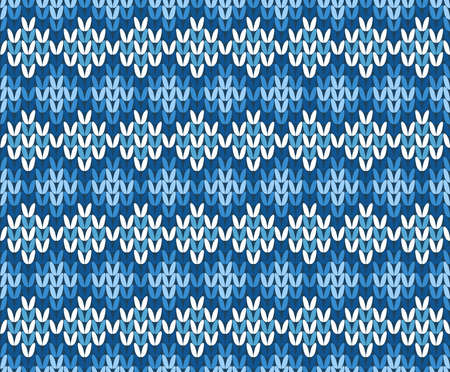 Blue and White Contrast Knitted Seamless Pattern from Abstract Geometric Rhombus Winter Ornament with Snowflakes on Dark Backgroundのイラスト素材