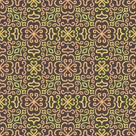 Colorful graphic flower pattern on brown backgroundのイラスト素材