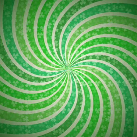 Abstract Geometric Vintage Green and White Background with Fanning Spiral Whirl Rays in Shamrock Light Print Texture Pattern for Happy Saint Patricks Day Greeting Card or Invitation. Layeredのイラスト素材