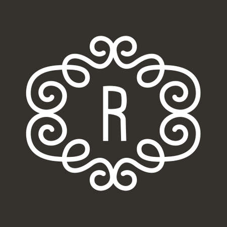White Vector Vintage Twirl Frame for Letter Monogram on Dark grey background. Can be used as templates for labels or stickersのイラスト素材