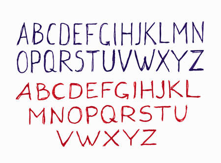 Vector handwritten calligraphic black and red ink alphabet. Hand drawn abc set. Sans serif. Grungy...
