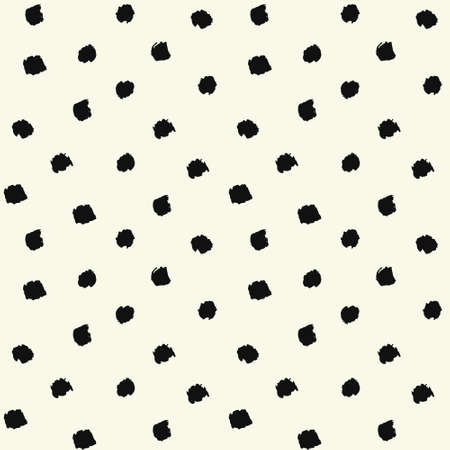 Vector Brush Strokes Painted Polka Dot Seamless Pattern. Chaotic hand drawn artistic background.Abstract art for fabric imprint. Grunge black and white textile or gift paper design.のイラスト素材