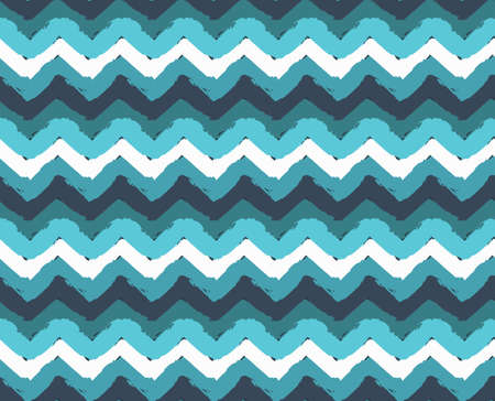 Sea waves painted zigzag seamless pattern. Blue and white brush strokes. Abstract background, fresh summer design. For business cards, brochures, website templates, greetings, gift paper. Vector imageのイラスト素材