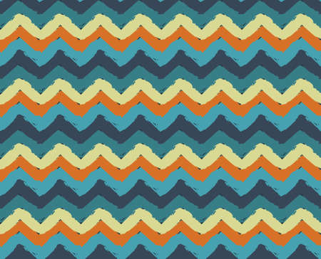 Sea waves painted zigzag seamless pattern. Blue, orange and sand brush strokes. Abstract background, sunny summer design. For business cards, brochures, website templates, greeting, gift paper. Vectorのイラスト素材