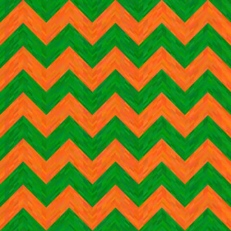 Orange and Green Textured Zigzag Seamless Pattern. Geometric background for business brochures, cards, website templates. Simple and vivid summer design. 70s motif, graphic art. Vector illustrationのイラスト素材