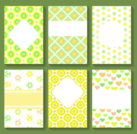 Baby Shower Card Templates. Funny greetings, banners, invitations with polka dot, heart and abstract geometric patterns. Colorful backgrounds, blank space for text. For Mothers Day, wedding, birthdayのイラスト素材