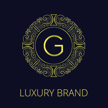 Luxury Vintage Monogram for letter G. Nouveau style, line pattern, vector lines. Intricate design for corporate identity business cards, banners, templates and advertising layouts. Gold texture frame.のイラスト素材