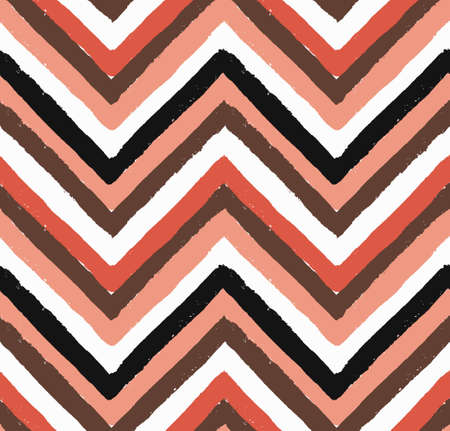 Vector Chevron Salmon, White and Black Seamless Pattern. Painted background, zigzag brush strokes composition. Vector chevron pattern for fabric print, fashion textile design. Paint texture vector.のイラスト素材