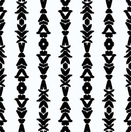 Vector Black Ethnic Brush Strokes Vertical Pattern. Black and white ornament, decorated background. Vertical painted seamless pattern. Grunge design for fabric print, paper card, table cloth.のイラスト素材