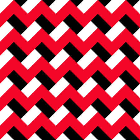 Red, white and black zigzag seamless pattern. Abstract geometric background for business brochures, cards, website templates. Vector chevron design. 70s motif, graphic art. EPS10 vectorのイラスト素材