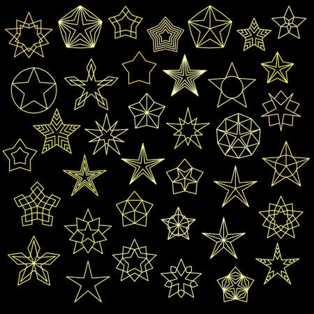 Big Set of Colorful Star Icons. Vector line design. Vector stars isolated on black background. Starry image for icons, tattoos, banners, websites, corporate identity, business card.のイラスト素材
