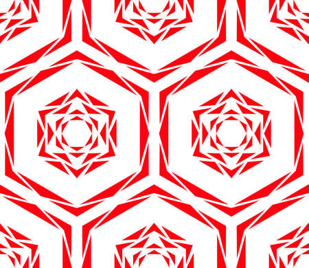 Vector Geometric Red Rose Pattern. Abstract floral background for fabric print, fashionable textile, furniture. Red flower pattern in minimalistic style. Vector flower design, decorative roses patternのイラスト素材