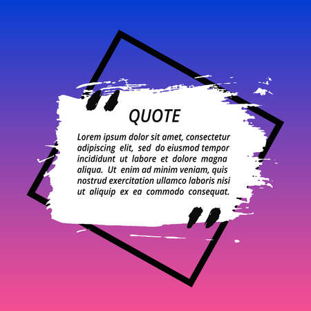 Quote Box from brush strokes. Painted quotation marks, square quote bubble, quote blank template with painted background. Painted texture. Grunge frame banner design.のイラスト素材