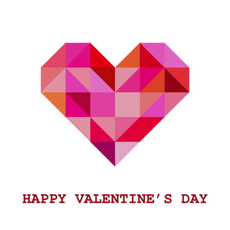 Geometric Valentine Greeting Card. Abstract heart shape from triangles isolated on white background. Strict design element. Romantic symbol in digital style. Vector polygonal illustration.のイラスト素材