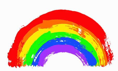 Painted Rainbow. Hand drawn illustration. Grunge brush strokes design element. Unusual vector. Childish funny style.のイラスト素材