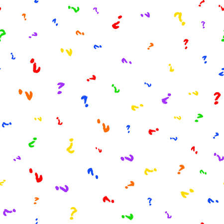 Unusual Pattern from Painted Question Marks. Sketchy Hand Drawn graphic print. Rainbow background. Grungy painted ornament. Vector brush strokes design. Colorful wallpaper, furniture fabric, textile.のイラスト素材
