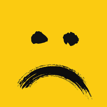 Sad emoticon. Emoji of negative feelings. Unhappy face. Painted emotion icon. Grunge brush strokes design. Distressed texture. Vector illustration. For social networks, internet messagesのイラスト素材