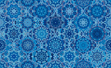 Blue Background Round Tile Mandala Ogee