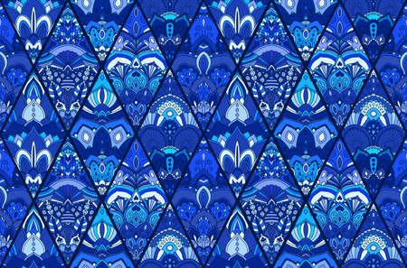 Blue Tile Background FLoral Patternのイラスト素材
