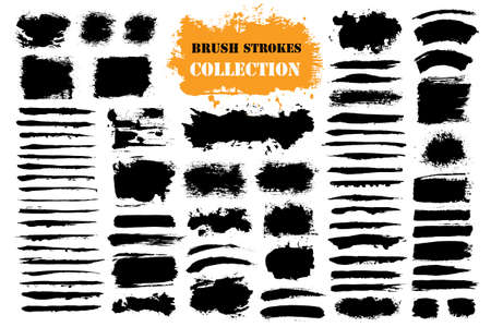 Brush strokes text boxes. Vector paintbrush set. Grunge design elements. Dirty texture banners. Ink splatters. Painted objects.のイラスト素材