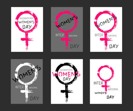 Womens day cards templates. Grunge female symbol and painted text.のイラスト素材
