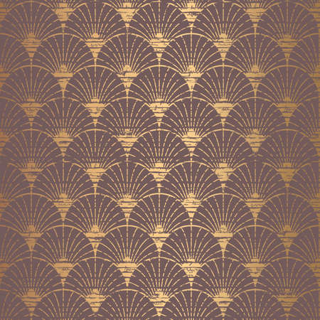 Art Deco Pattern. Seamless golden background. Minimalistic geometric design. Grunge stripes and handrwiting texture. Vector line design. 1920-30s motifs. Luxury vintage illustrationのイラスト素材