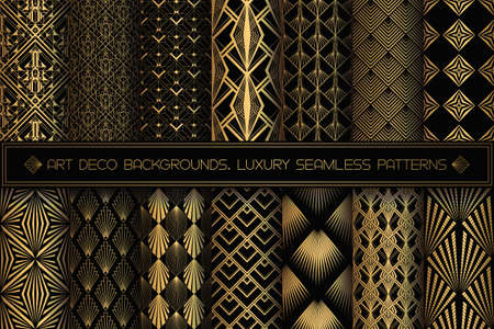 Art Deco Patterns. Seamless black and gold backgrounds.