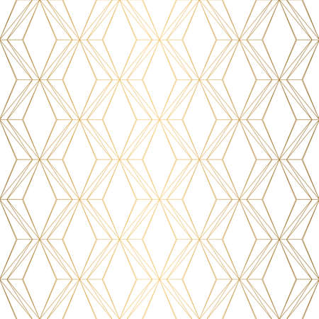 Art Deco Pattern. Seamless white and gold background. Metallic shells or scales lace ornament. Minimalistic geometric design. Vector lines. 1920-30s motifs. Luxury vintage illustration. Wedding ornateのイラスト素材