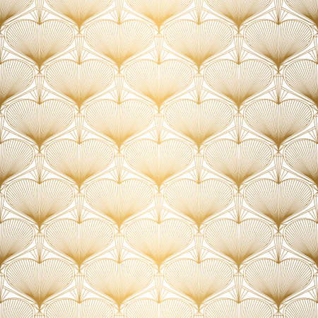 Art Deco Pattern from hearts. Seamless white and gold background