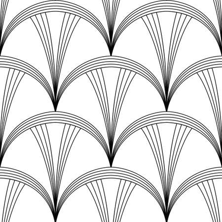 Art Deco Pattern. Fanning seamless black and white backgroundのイラスト素材