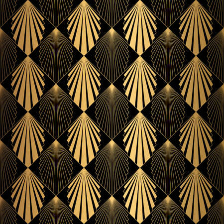 Art Deco Pattern. Seamless black and gold backgroundのイラスト素材