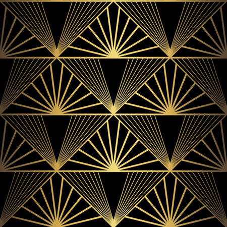 Art Deco Pattern. Vector background in 1920s style. Gold black textureのイラスト素材