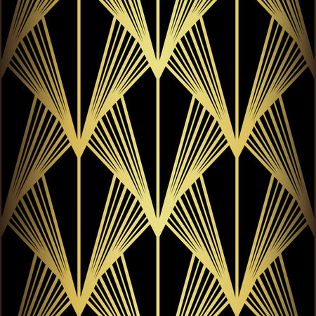 Art Deco Pattern. Vector background in 1920s style. Gold black textureのイラスト素材